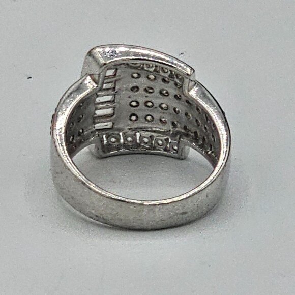 Ross Simmons Sterling Silver Buckle Ring With Black Clear CZ Stones Size 8.5 - Picture 6 of 9